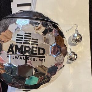 Amped Silver Disco Ball Tumbler with Straw and Earrings Set